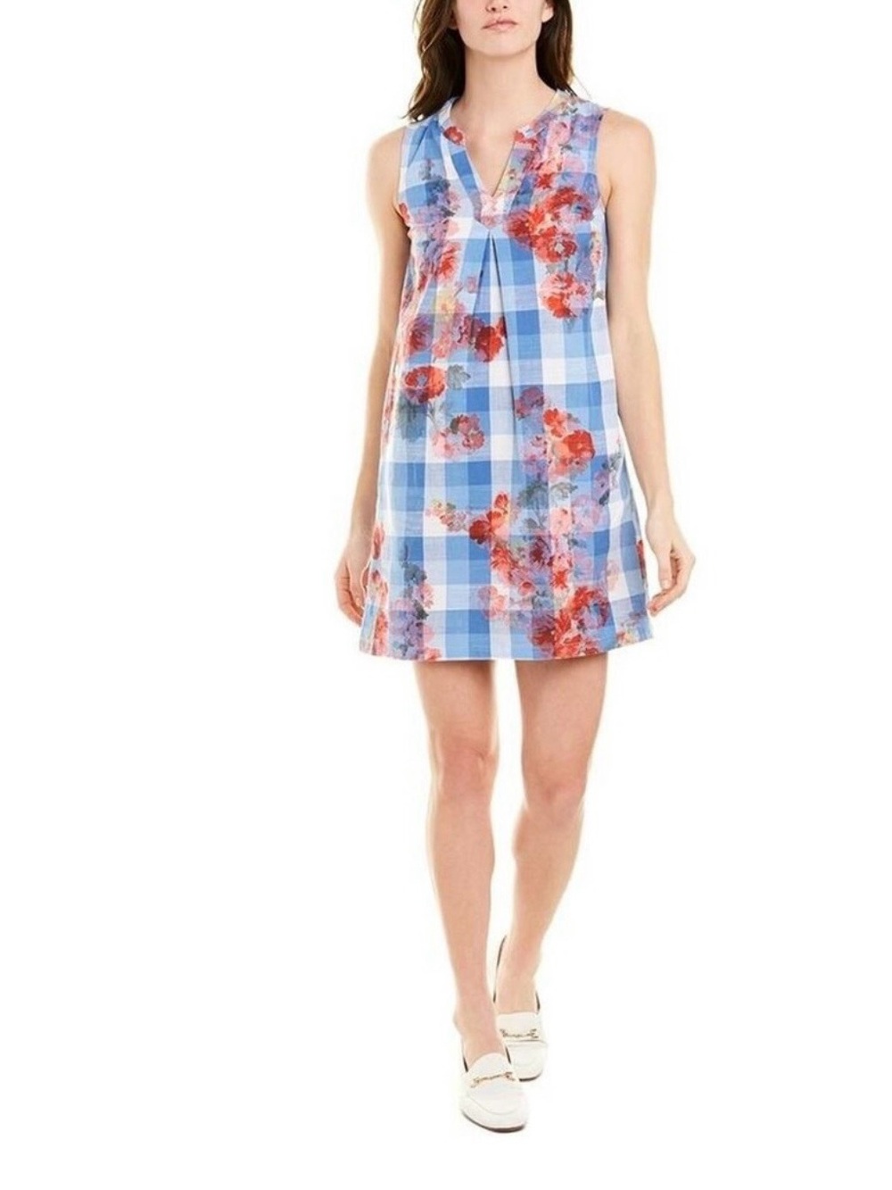 Joules Blue Plaid Floral Sleeveless Dress with Pockets Size 12